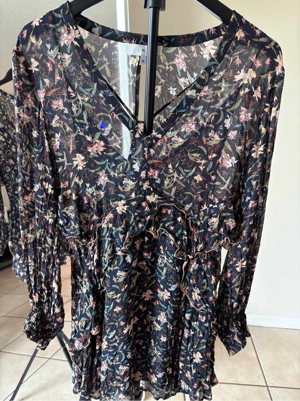 IRO Black Floral Sheer Tie-Front Blouse - Picture 4 of 6